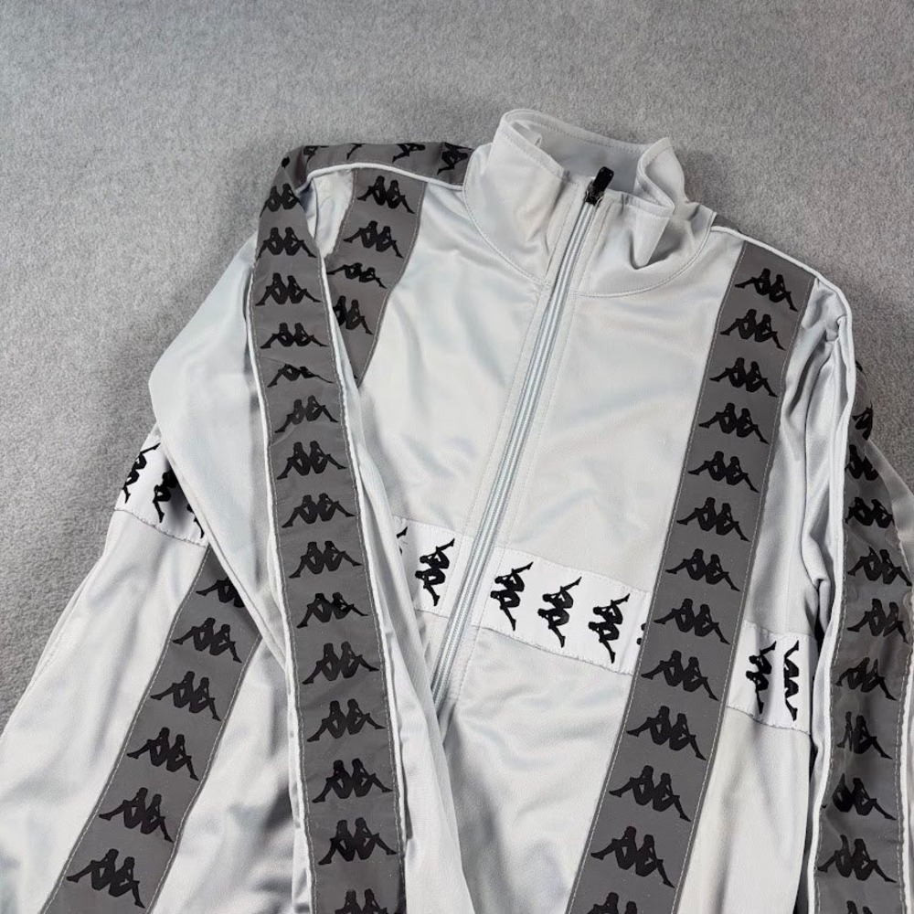 Kappa Track Jacket Mens S Light Gray Logo Tape Full Zip Sporty Athleisure